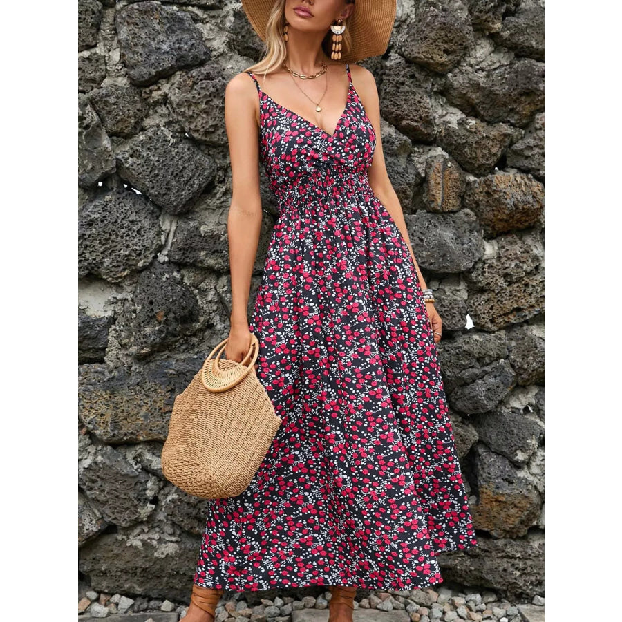 Paisley Print Spaghetti Strap Midi Dress Black / S Apparel and Accessories
