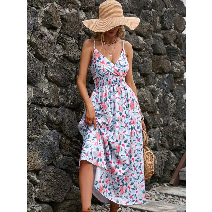 Paisley Print Spaghetti Strap Midi Dress Pastel Blue / S Apparel and Accessories