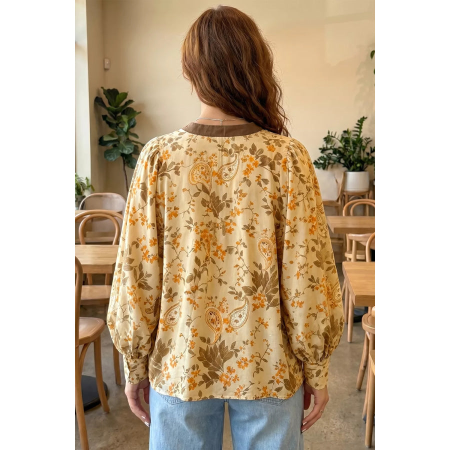 Paisley Print Tie Neck Long Sleeve Shift Top Apparel and Accessories