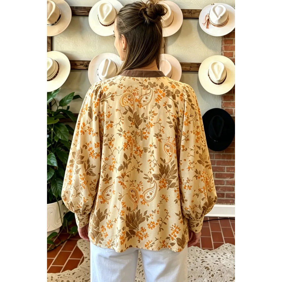 Paisley Print Tie Neck Long Sleeve Shift Top Apparel and Accessories