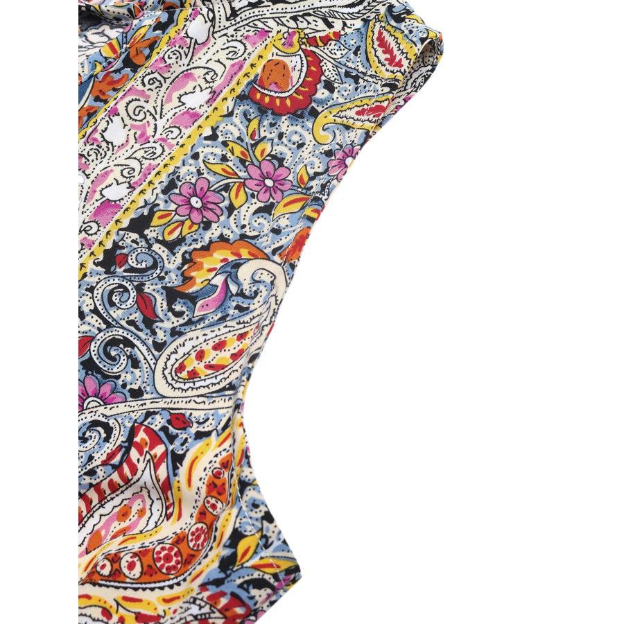 Paisley Print Tie Neck Sleeveless Midi Dress Apparel and Accessories