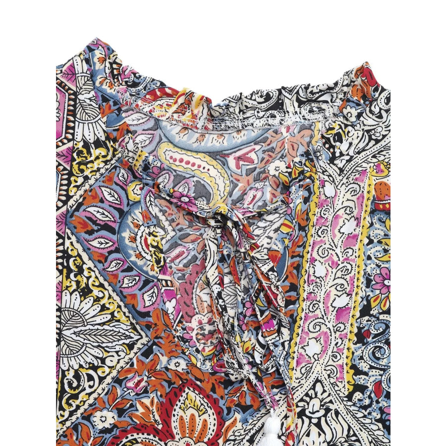 Paisley Print Tie Neck Sleeveless Midi Dress Apparel and Accessories