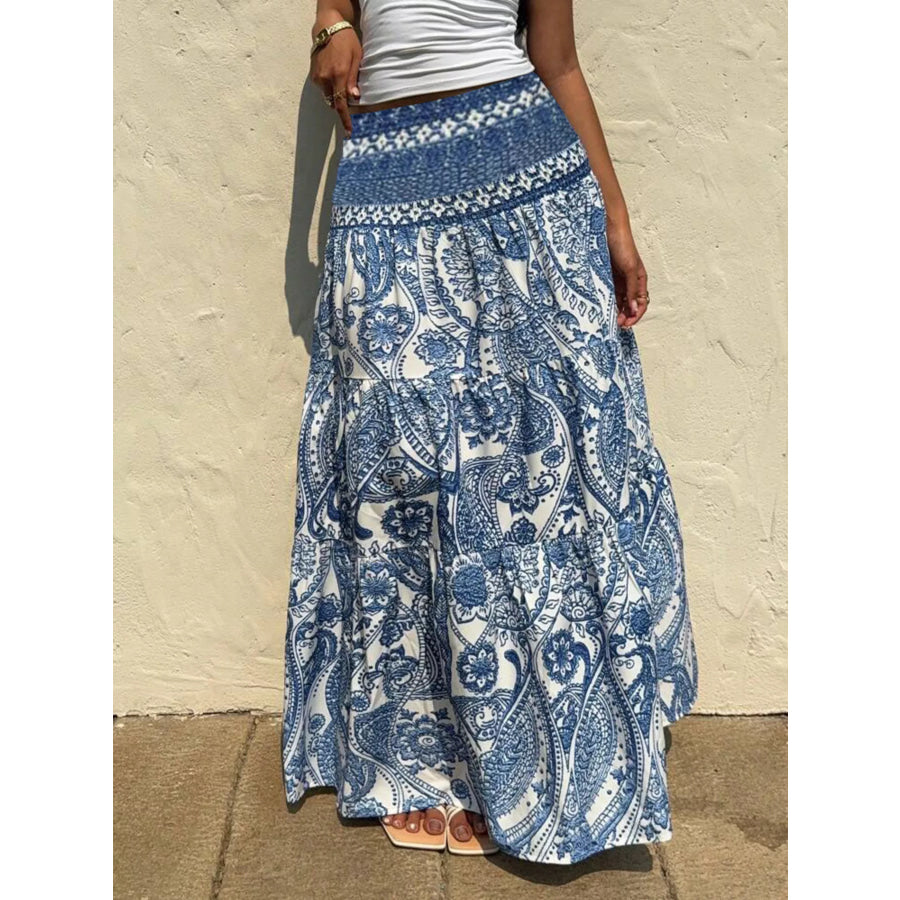Paisley Print Tiered Maxi Skirt Apparel and Accessories