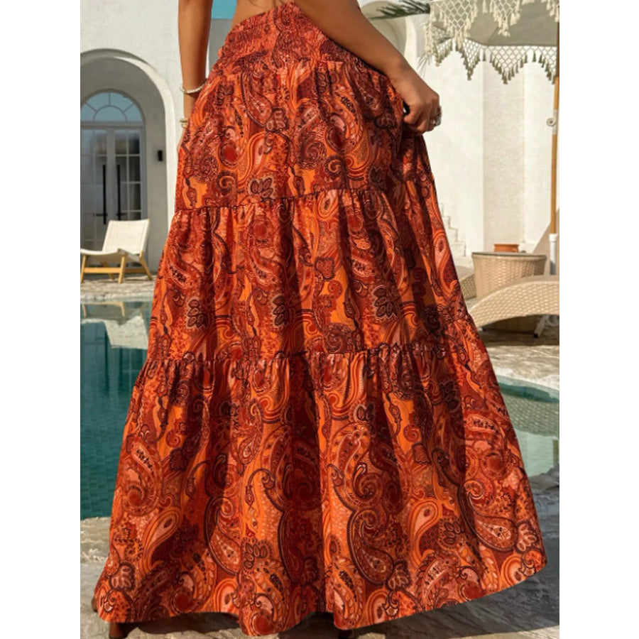 Paisley Print Tiered Maxi Skirt Apparel and Accessories