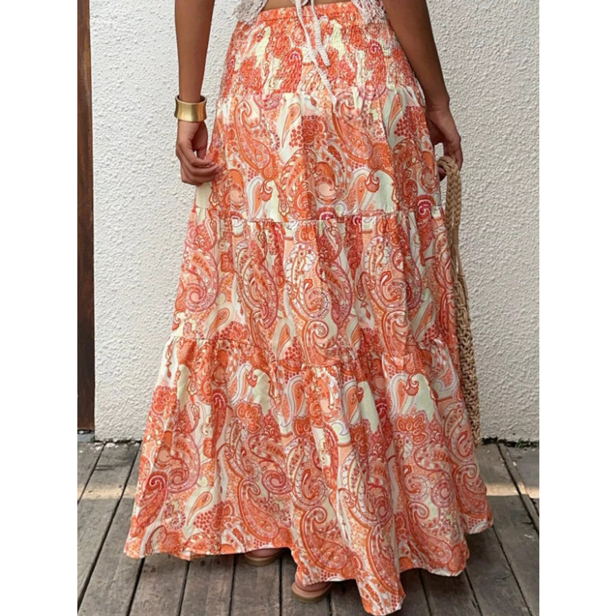 Paisley Print Tiered Maxi Skirt Apparel and Accessories
