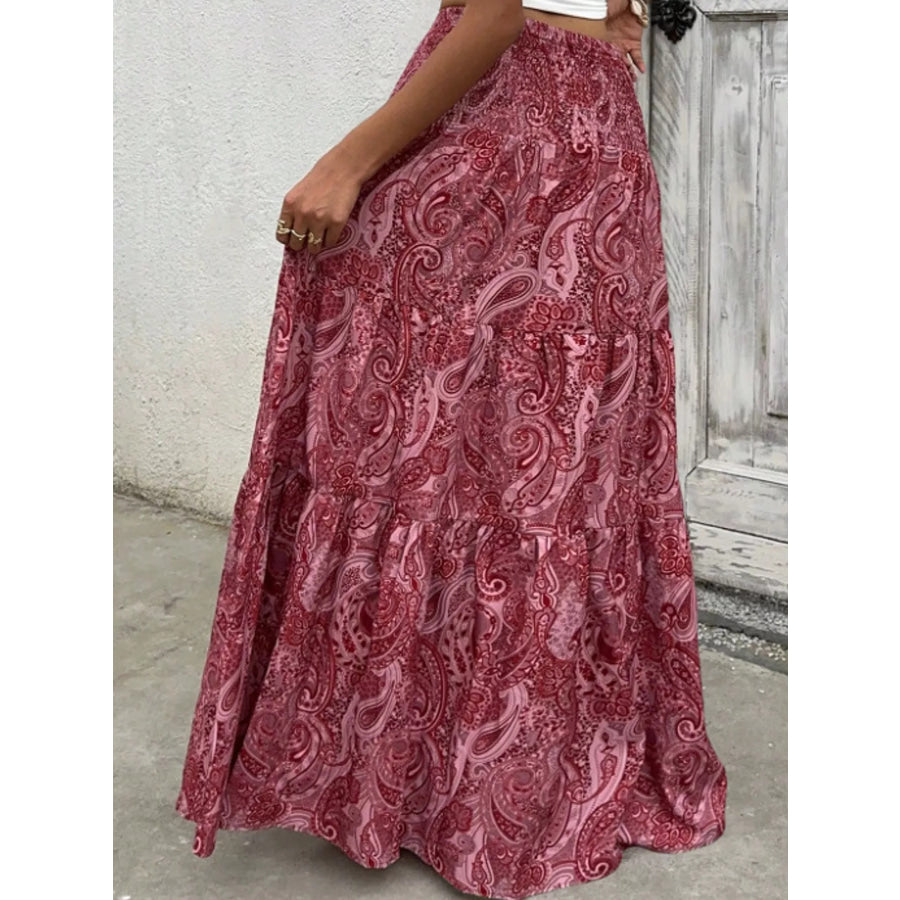 Paisley Print Tiered Maxi Skirt Apparel and Accessories