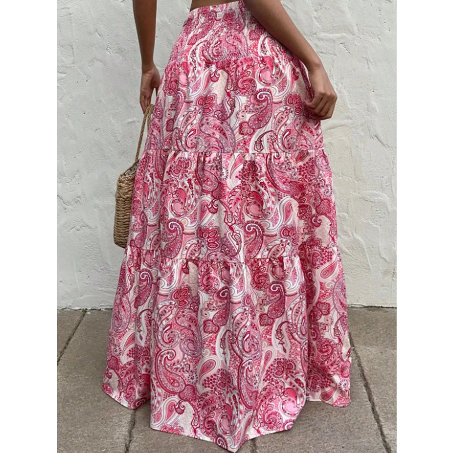 Paisley Print Tiered Maxi Skirt Apparel and Accessories