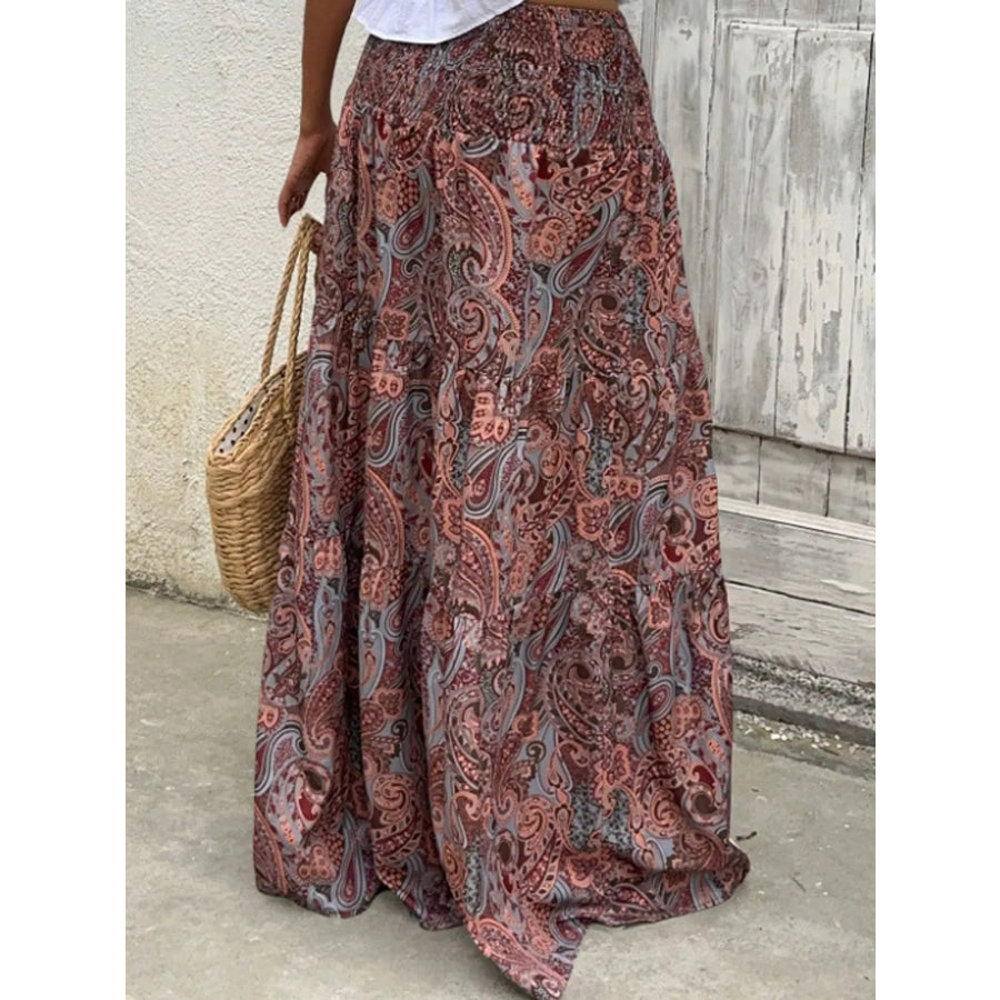 Paisley Print Tiered Maxi Skirt Apparel and Accessories