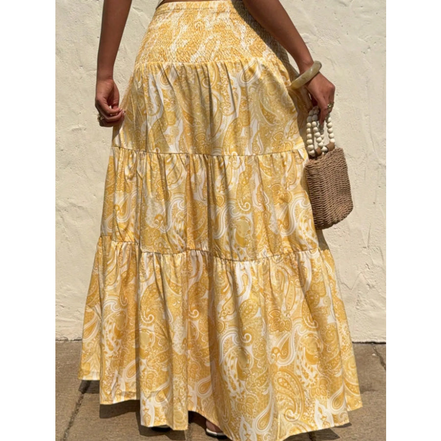 Paisley Print Tiered Maxi Skirt Apparel and Accessories