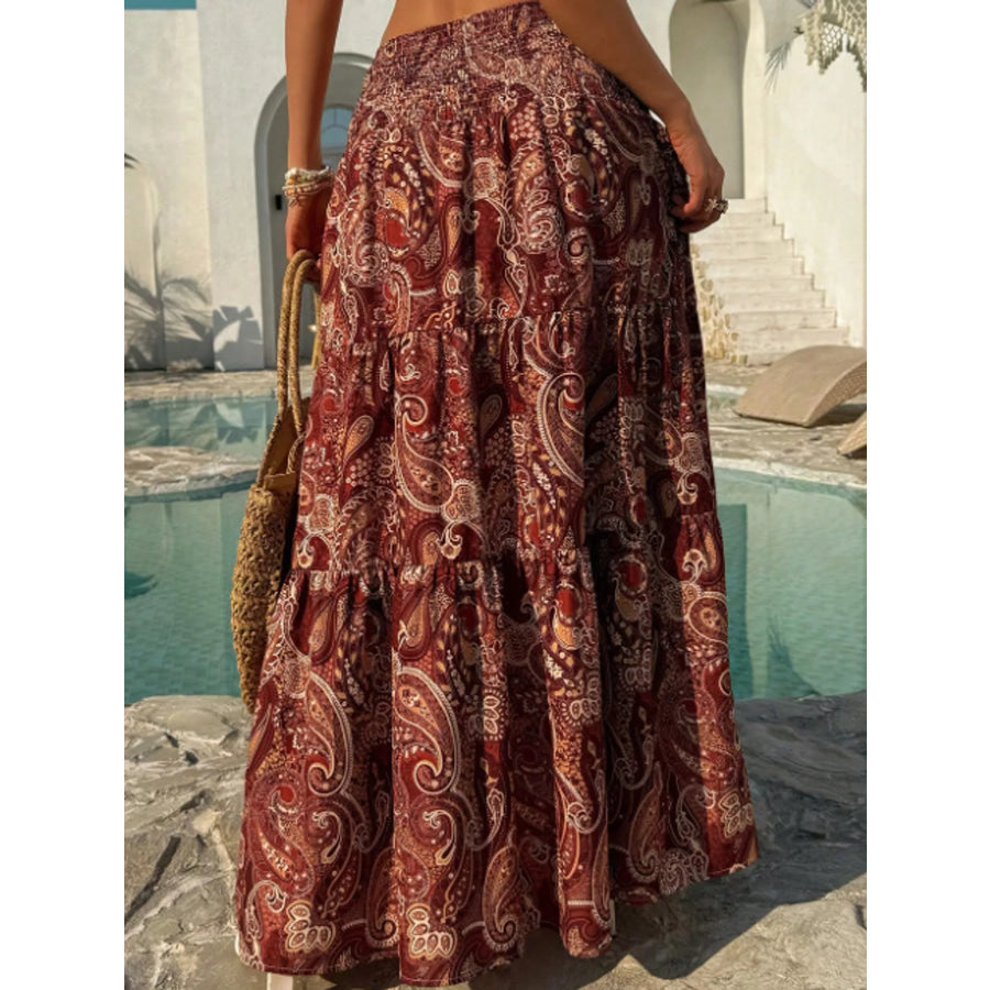 Paisley Print Tiered Maxi Skirt Apparel and Accessories
