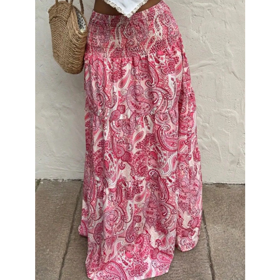 Paisley Print Tiered Maxi Skirt Deep Rose / S Apparel and Accessories