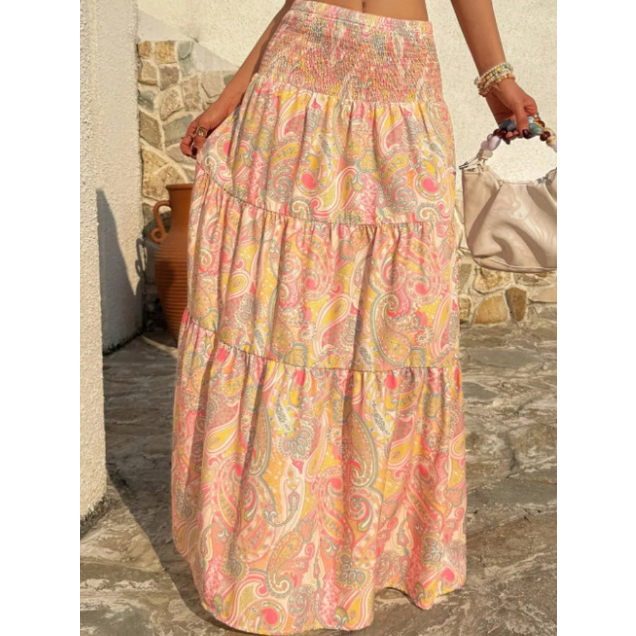 Paisley Print Tiered Maxi Skirt Multicolor / S Apparel and Accessories