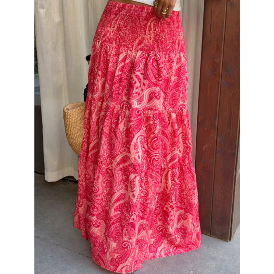 Paisley Print Tiered Maxi Skirt Strawberry / S Apparel and Accessories