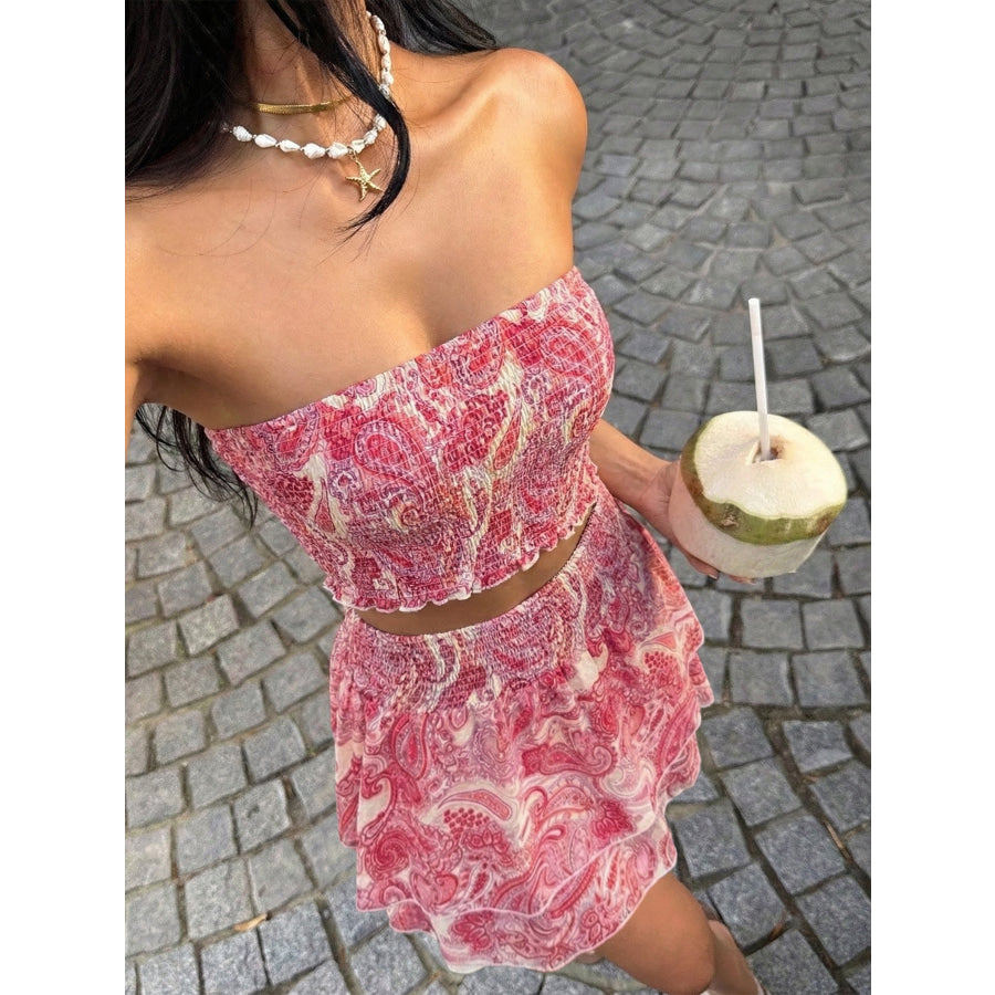 Paisley Print Tube Top and Ruffle Mini Skirt Set Apparel and Accessories