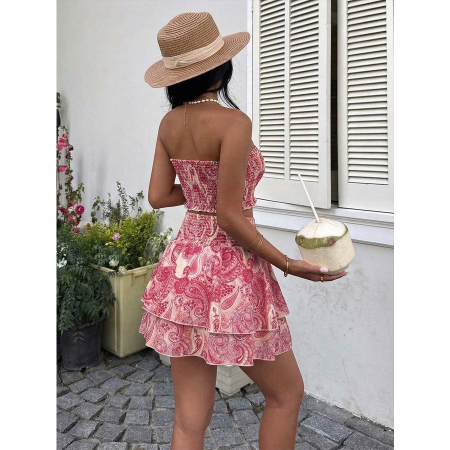 Paisley Print Tube Top and Ruffle Mini Skirt Set Apparel and Accessories