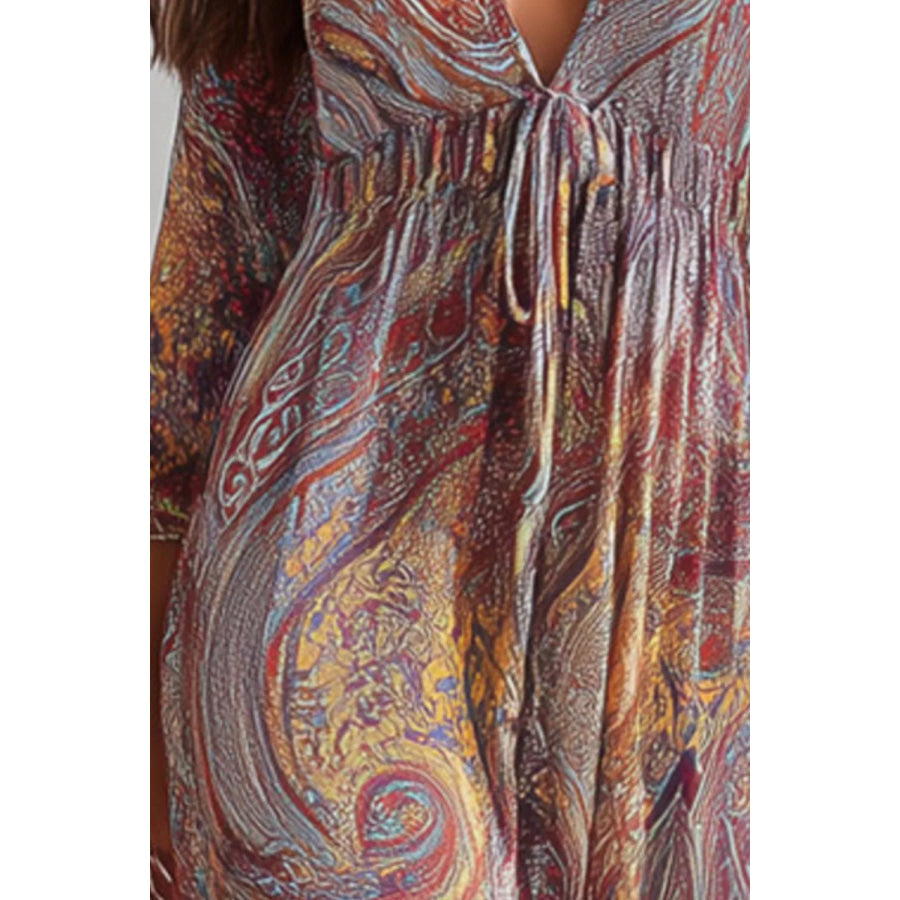 Paisley Print V-Neck Long Sleeve Maxi Dress Multicolor / S Apparel and Accessories
