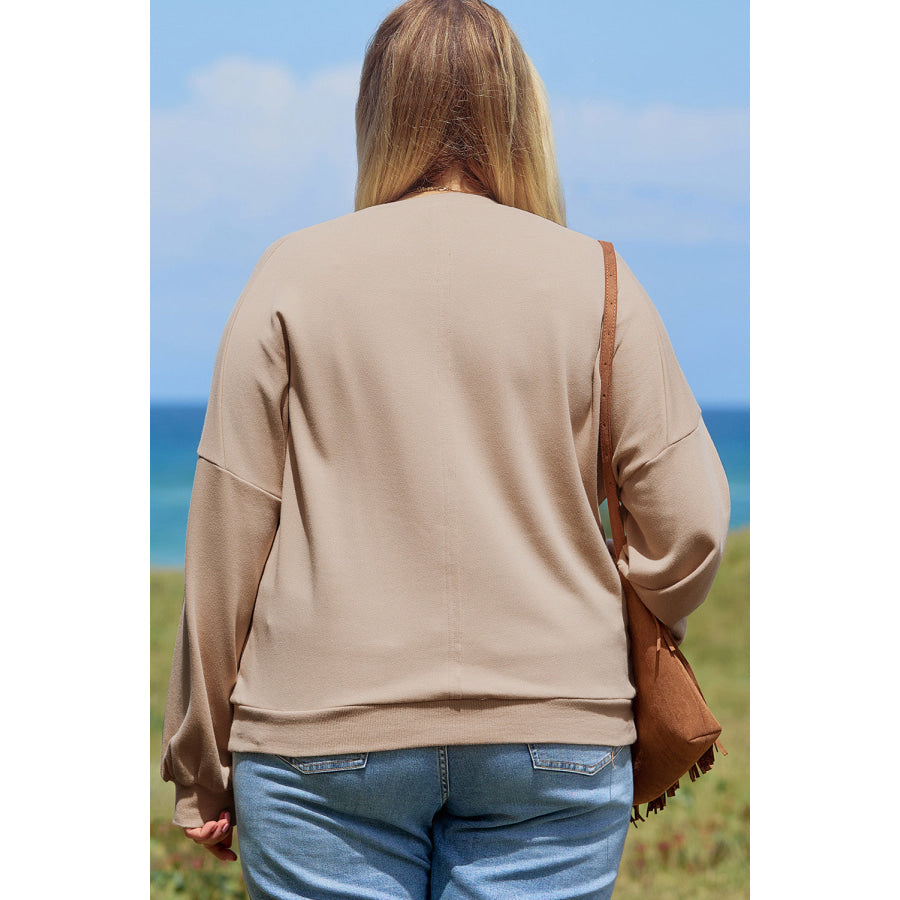 Pale Khaki Floral Peace Sign Graphic Washed Terry Plus Size Sweatshirt Plus Size/Plus Size Sweatshirts & Hoodies