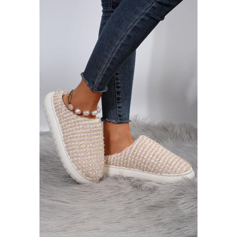 Pale Khaki Two-tone Knitted Warm Homewear Slippers Shoes & Bags/Slippers
