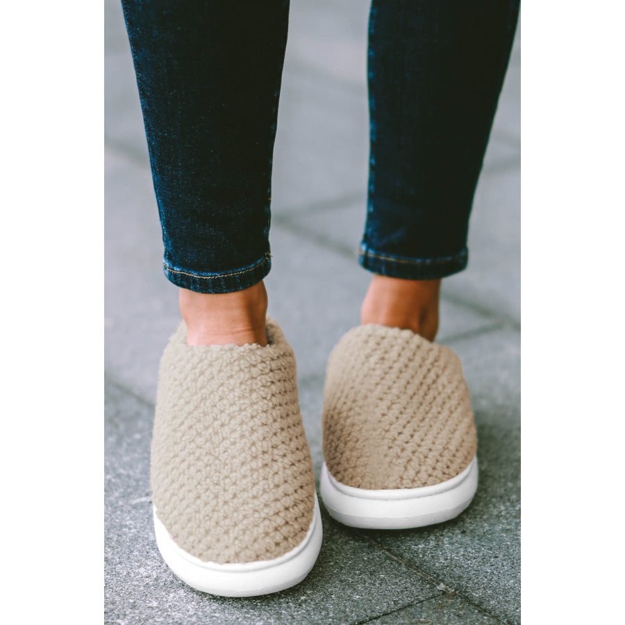 Pale Khaki Two-tone Knitted Warm Homewear Slippers Shoes &amp; Bags/Slippers