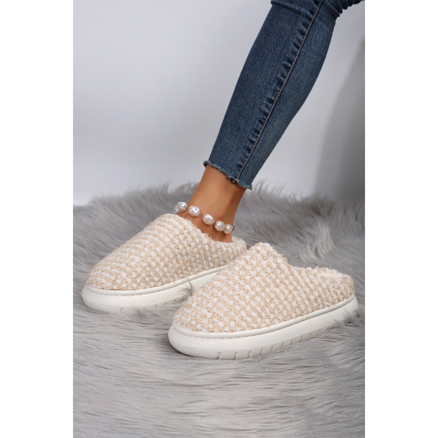 Pale Khaki Two-tone Knitted Warm Homewear Slippers Shoes & Bags/Slippers