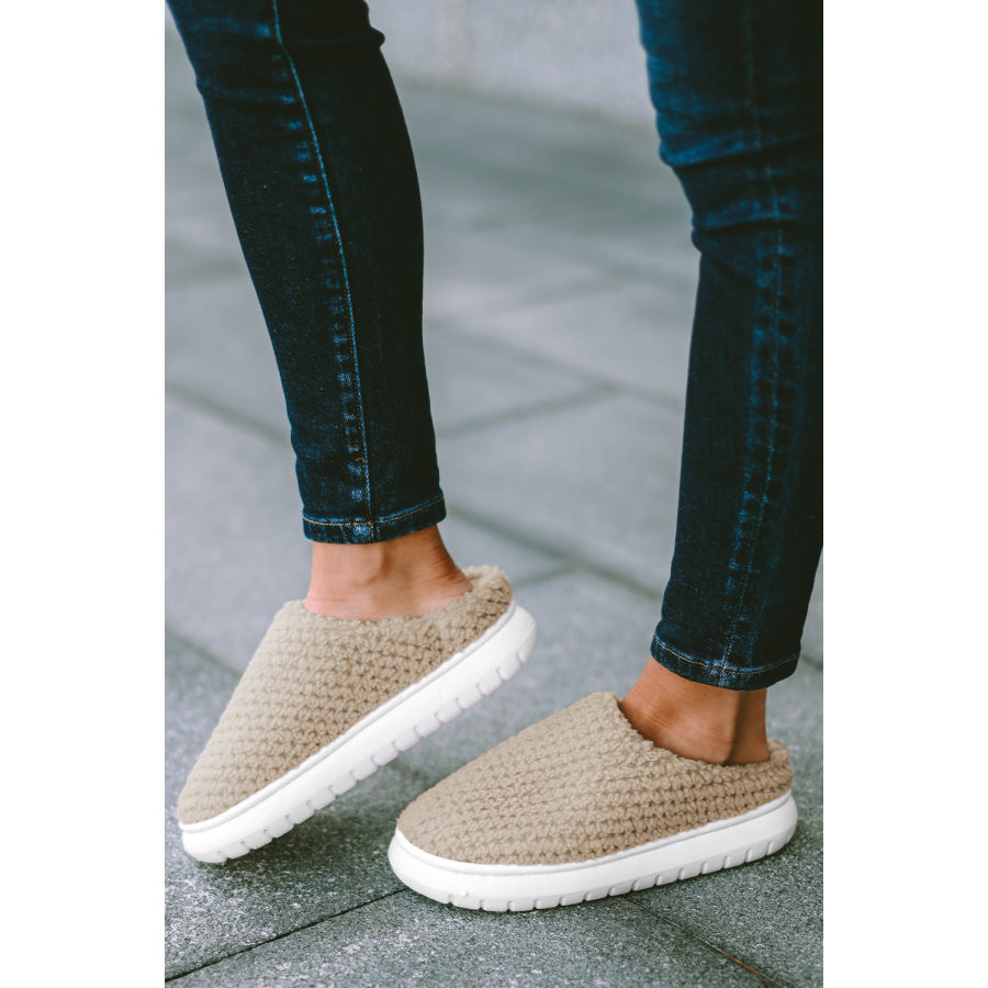 Pale Khaki Two-tone Knitted Warm Homewear Slippers Shoes &amp; Bags/Slippers