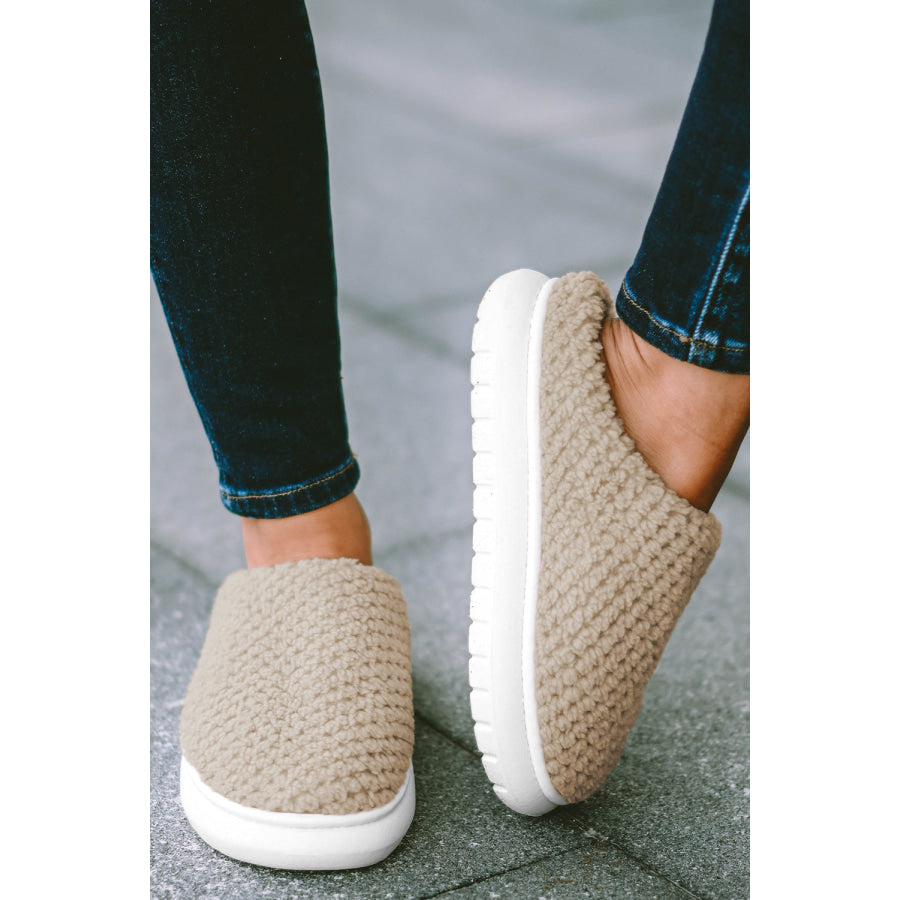 Pale Khaki Two-tone Knitted Warm Homewear Slippers Shoes &amp; Bags/Slippers