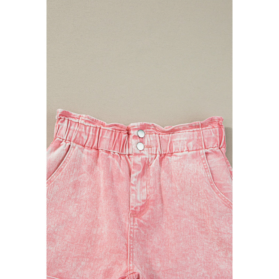 Paperbag Waist Denim Shorts Apparel and Accessories