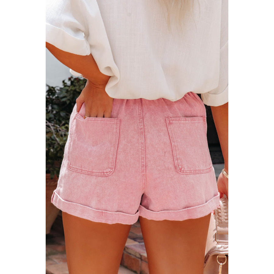 Paperbag Waist Denim Shorts Apparel and Accessories