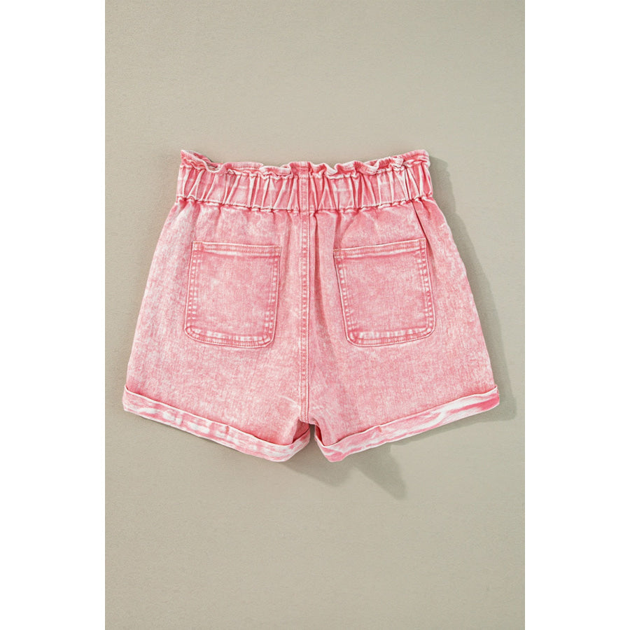 Paperbag Waist Denim Shorts Apparel and Accessories