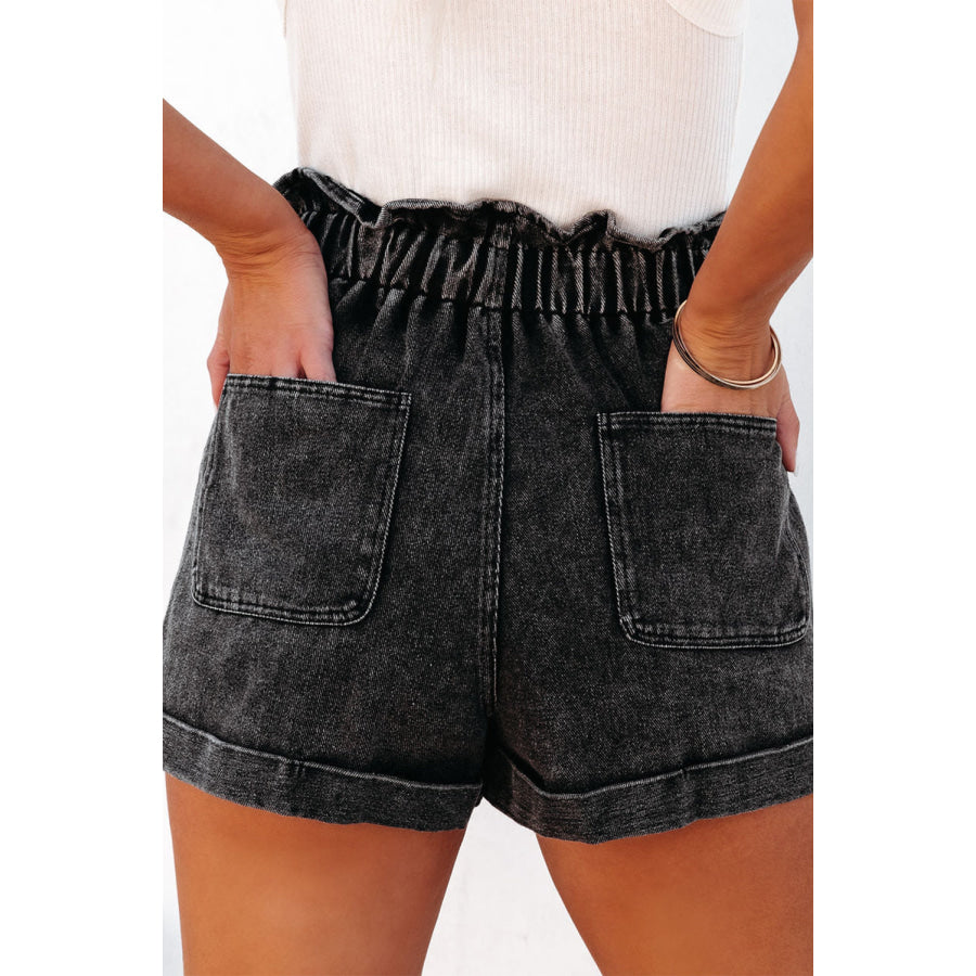 Paperbag Waist Denim Shorts with Pockets Apparel and Accessories