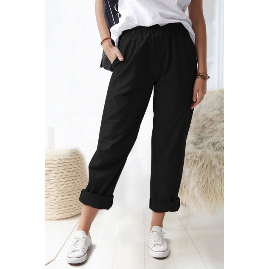 Paperbag Waist Pull-On Pants with Pockets