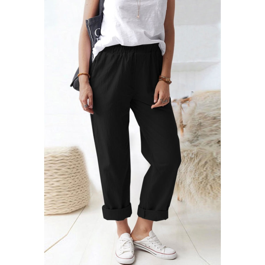 Paperbag Waist Pull-On Pants with Pockets