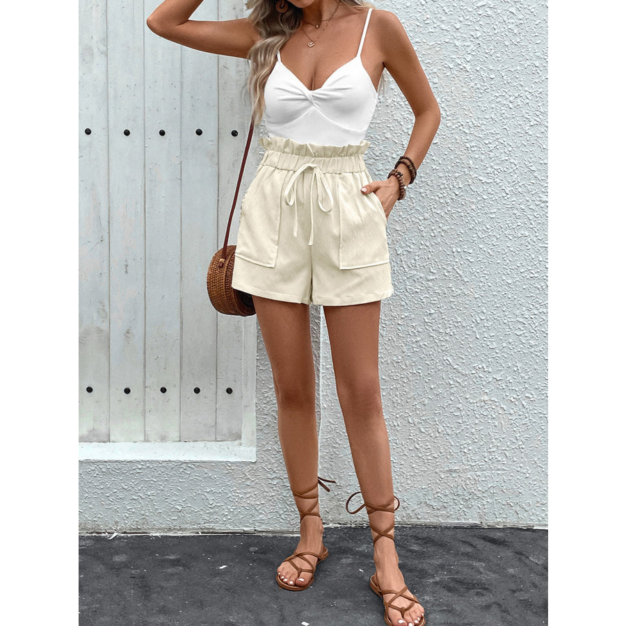 Paperbag Waist Shorts with Pockets Apparel and Accessories