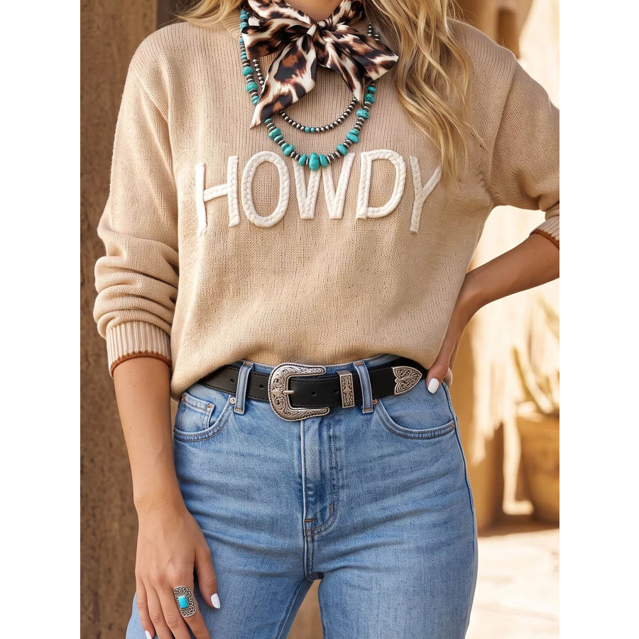 Parchment Corder HOWDY Letter Graphic Crew Neck Relaxed Sweater Apparel and Accessories