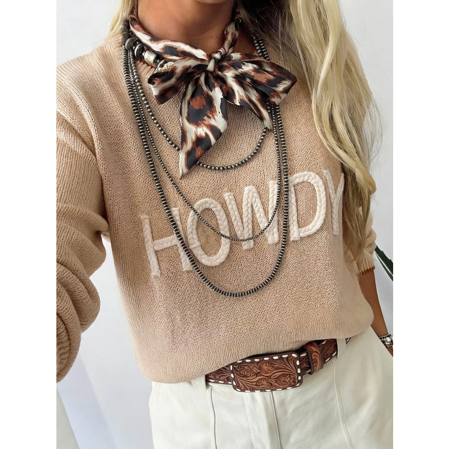 Parchment Corder HOWDY Letter Graphic Crew Neck Relaxed Sweater Apparel and Accessories