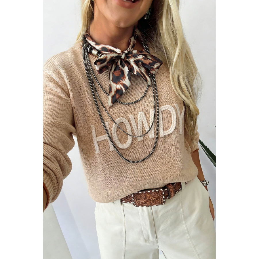 Parchment Corder HOWDY Letter Graphic Crew Neck Relaxed Sweater Sweaters & Cardigans/Sweaters