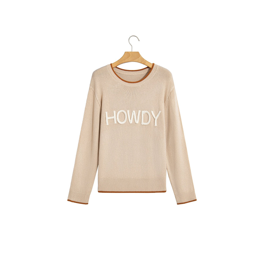 Parchment Corder HOWDY Letter Graphic Crew Neck Relaxed Sweater Sweaters & Cardigans/Sweaters