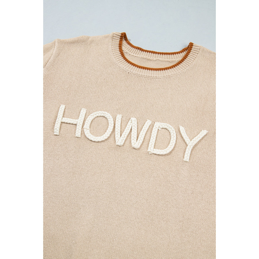 Parchment Corder HOWDY Letter Graphic Crew Neck Relaxed Sweater Sweaters & Cardigans/Sweaters