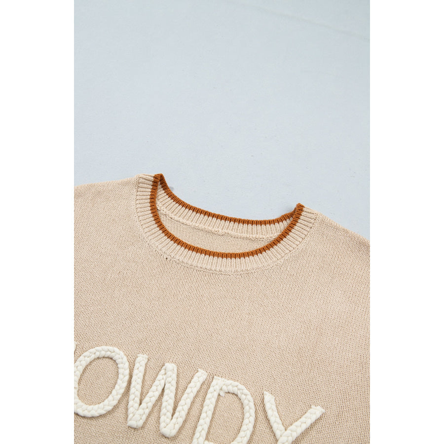 Parchment Corder HOWDY Letter Graphic Crew Neck Relaxed Sweater Sweaters & Cardigans/Sweaters