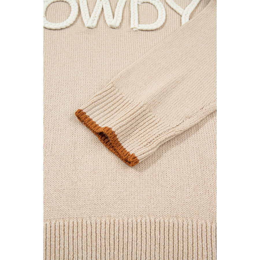 Parchment Corder HOWDY Letter Graphic Crew Neck Relaxed Sweater Sweaters & Cardigans/Sweaters