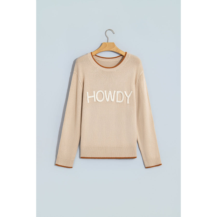 Parchment Corder HOWDY Letter Graphic Crew Neck Relaxed Sweater Sweaters & Cardigans/Sweaters