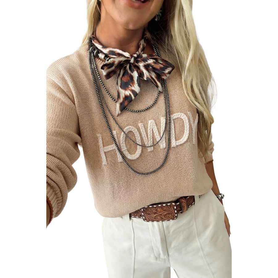 Parchment Corder HOWDY Letter Graphic Crew Neck Relaxed Sweater Sweaters & Cardigans/Sweaters