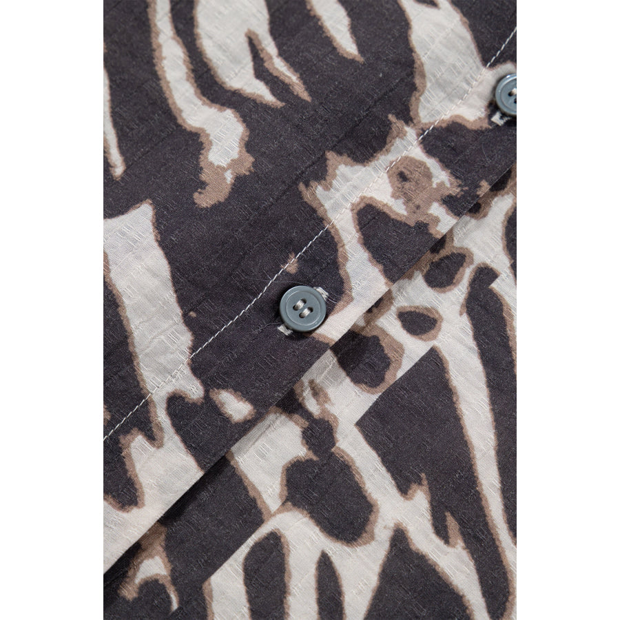 Parchment Leopard Print V Neck Button Down Balloon Sleeve Shirt Tops/Blouses & Shirts