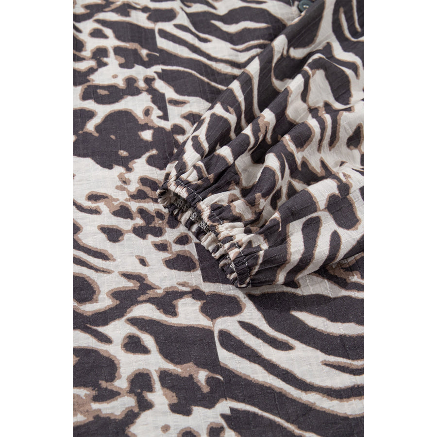 Parchment Leopard Print V Neck Button Down Balloon Sleeve Shirt Tops/Blouses & Shirts