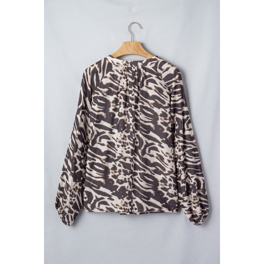 Parchment Leopard Print V Neck Button Down Balloon Sleeve Shirt Tops/Blouses & Shirts