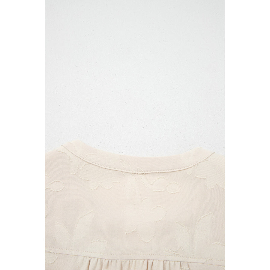 Parchment Long Sleeve Notched Neck Jacquard Tiered Mini Dress Dresses/Mini Dresses