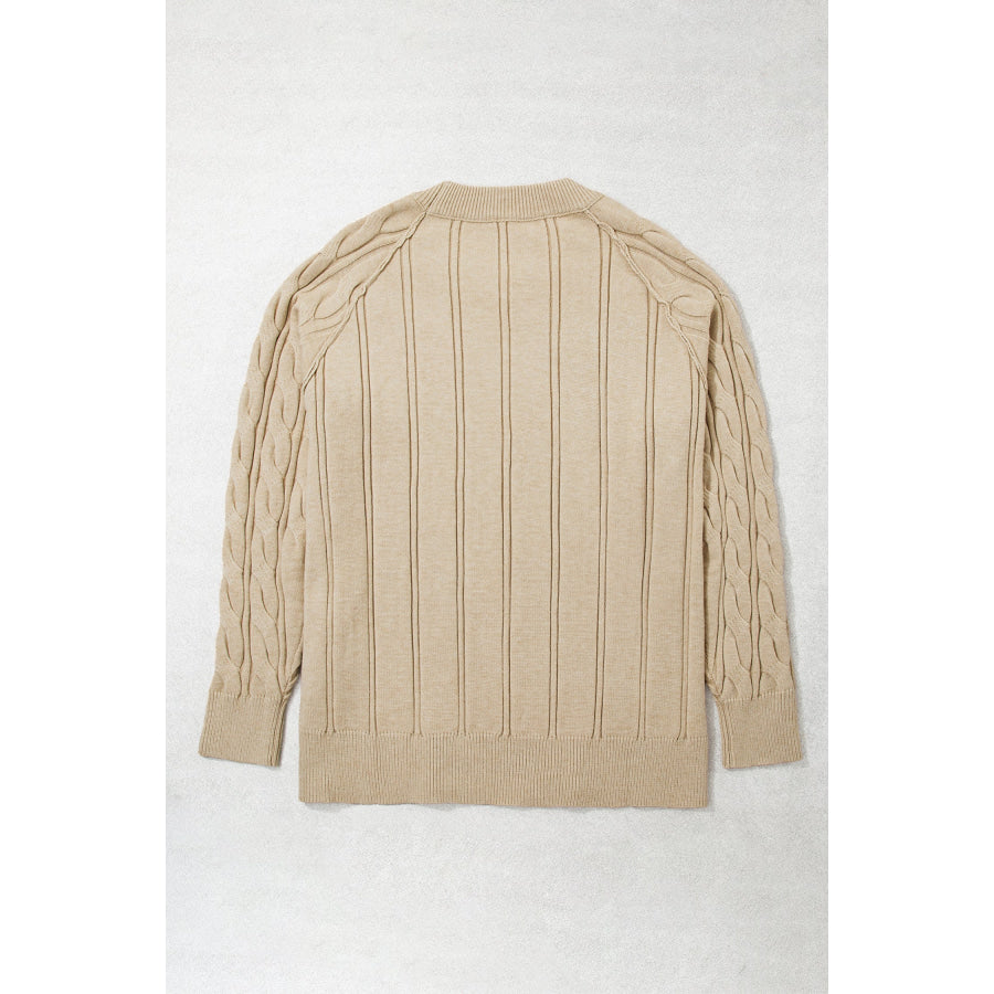 Parchment Oversized Cable Knit Long Sleeve Round Neck Tunic Length Plus Size Sweater Plus Size/Plus Size Sweaters & Cardigans