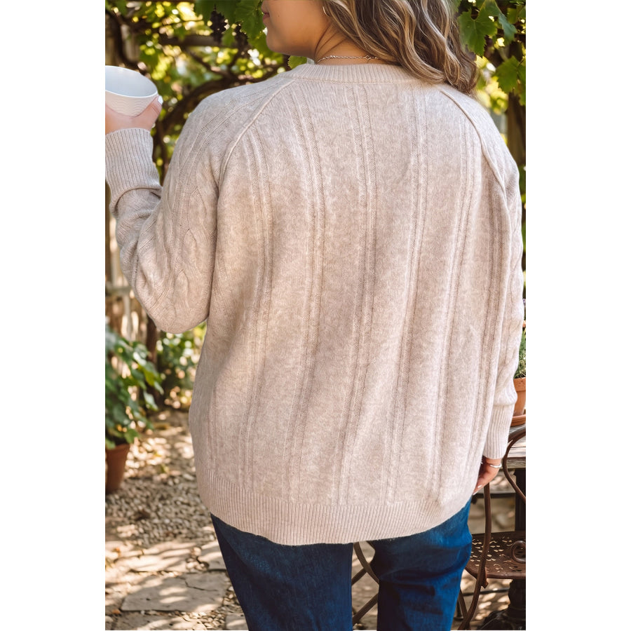 Parchment Oversized Cable Knit Long Sleeve Round Neck Tunic Length Plus Size Sweater Parchment / 1X / 52% Viscose + 26% Polyester + 22%