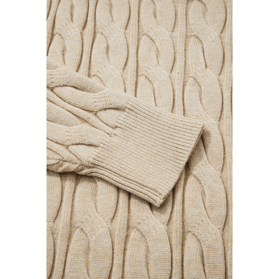 Parchment Oversized Cable Knit Long Sleeve Round Neck Tunic Length Plus Size Sweater Plus Size/Plus Size Sweaters & Cardigans