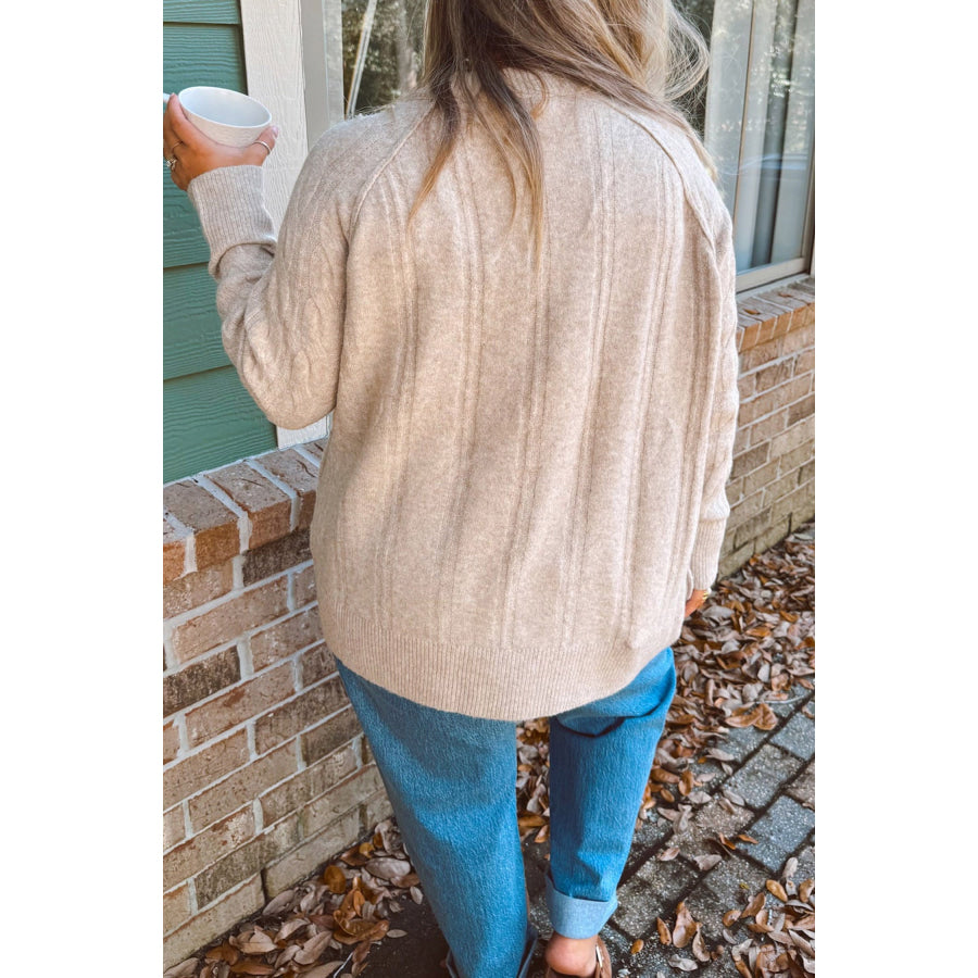Parchment Oversized Cable Knit Long Sleeve Round Neck Tunic Length Plus Size Sweater Plus Size/Plus Size Sweaters & Cardigans
